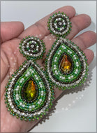 Indigenous Handmade Green Color Seed Bead Teardrop Post Earrings