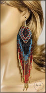 Indigenous Handmade Seed Bead Extra long Fringe Earrings Sterling Silver