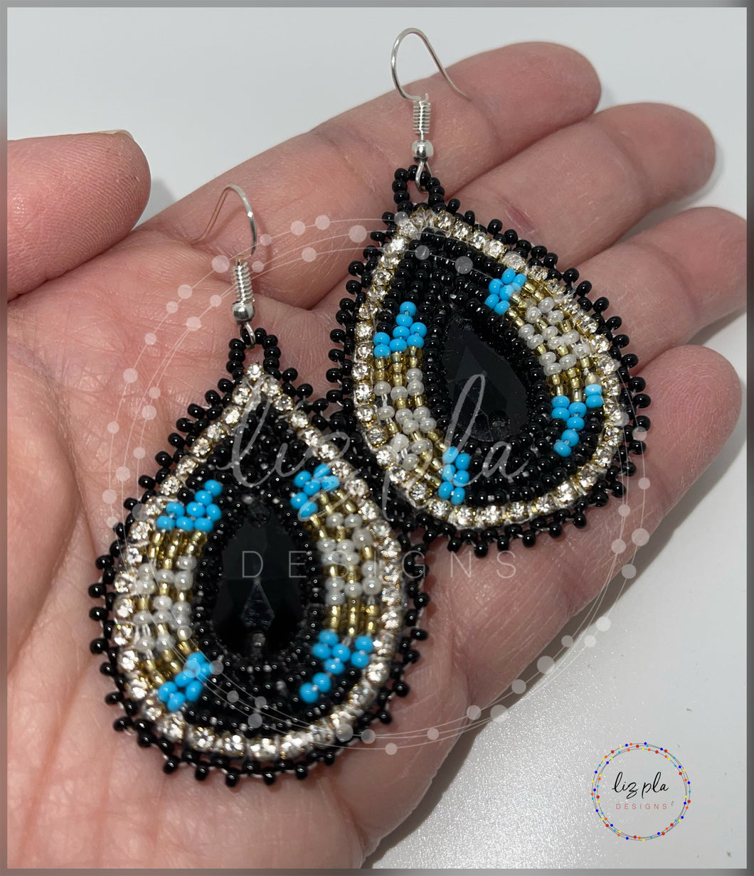 Indigenous Multi-Color Seed Bead Dangle Teardrop Earrings Sterling Silver