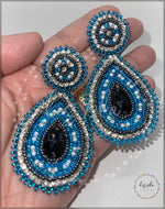 Indigenous Blue Sparkly Seed Bead Handmade Post Earrings