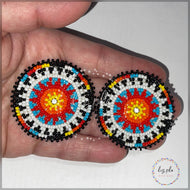 Indigenous Handmade Seed Bead Round Multi-Color Post Earrings