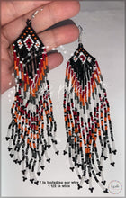 Load image into Gallery viewer, Indigenous Handmade Seed Bead Black Red Peach Long Fringe Earrings
