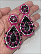 Indigenous Handmade Pink Black Color Seed Bead Teardrop Post Earrings