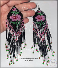 Load image into Gallery viewer, Indigenous Sterling Silver White Fringed Earrings with Pink Rose - 3 Colors
