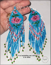 Load image into Gallery viewer, Indigenous Sterling Silver White Fringed Earrings with Pink Rose - 3 Colors
