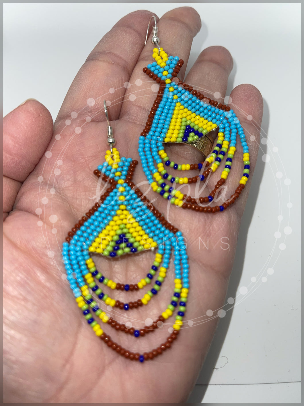 Indigenous Handmade Seed Bead Turquoise Blue Teepee Earrings